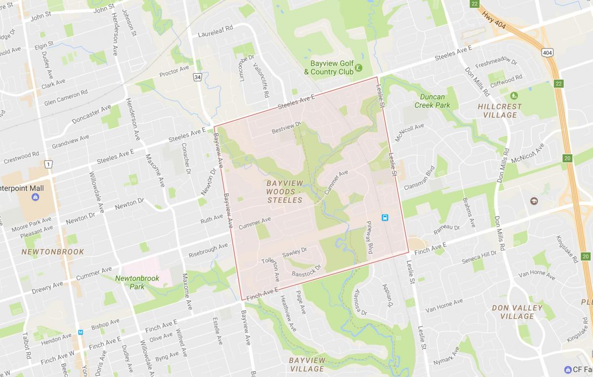 Mapa ng Bayview Gubat – Steeles kapitbahayan Toronto