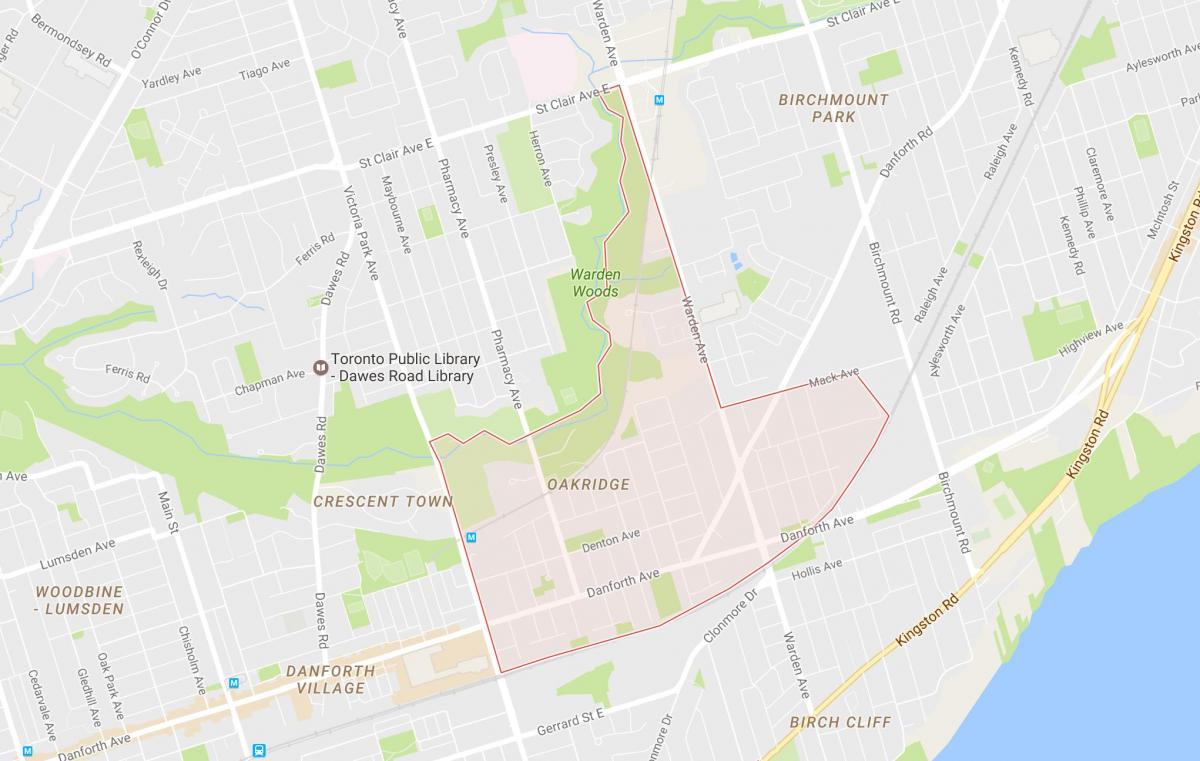 Mapa ng Oakridge kapitbahayan Toronto