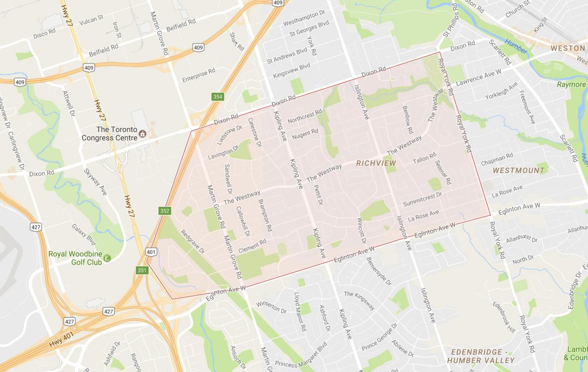 Mapa ng Richview kapitbahayan Toronto