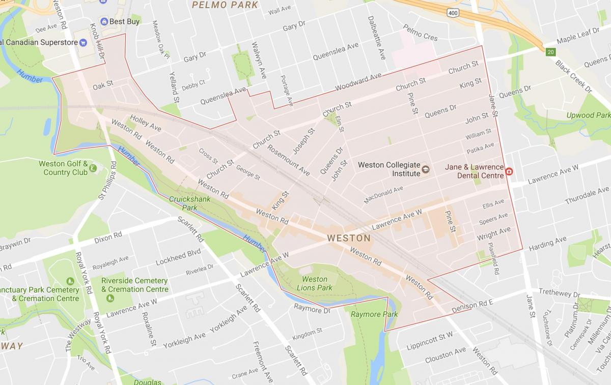 Mapa ng Weston kapitbahayan Toronto