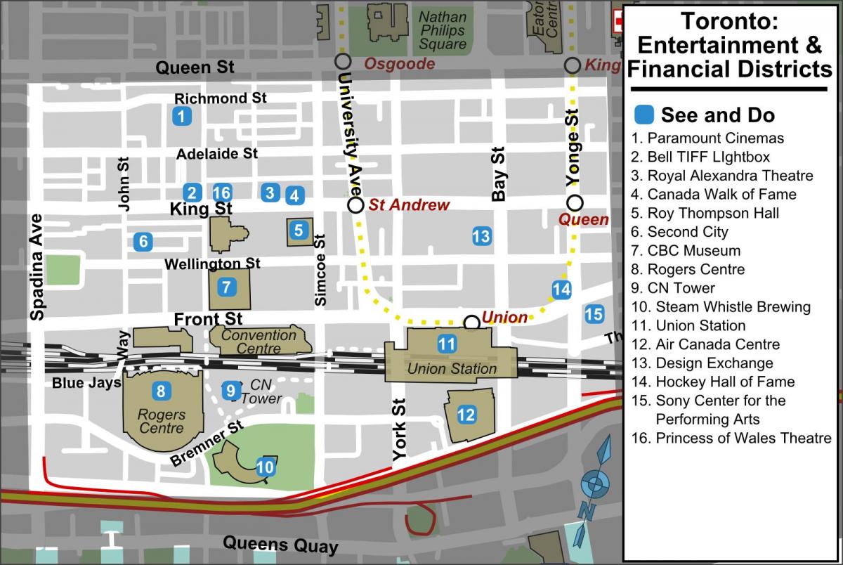Mapa ng Entertainment at pinansiyal na distrito ng Toronto