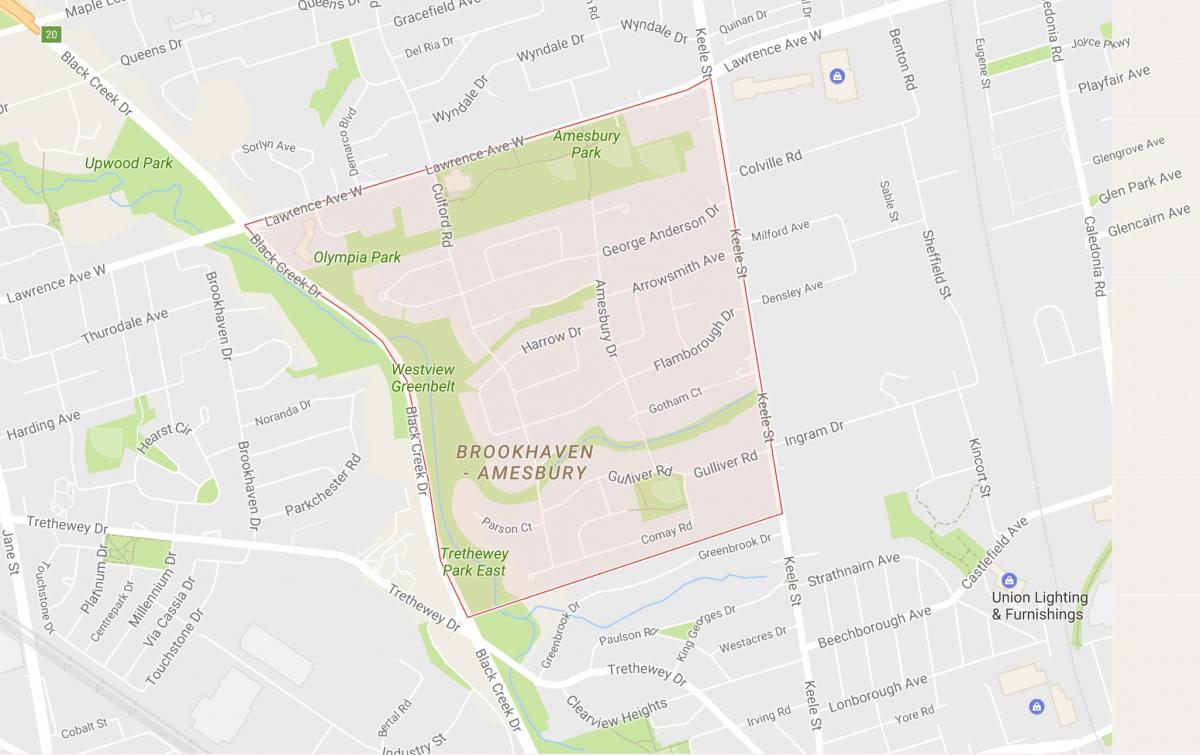 Mapa ng Amesbury kapitbahayan Toronto