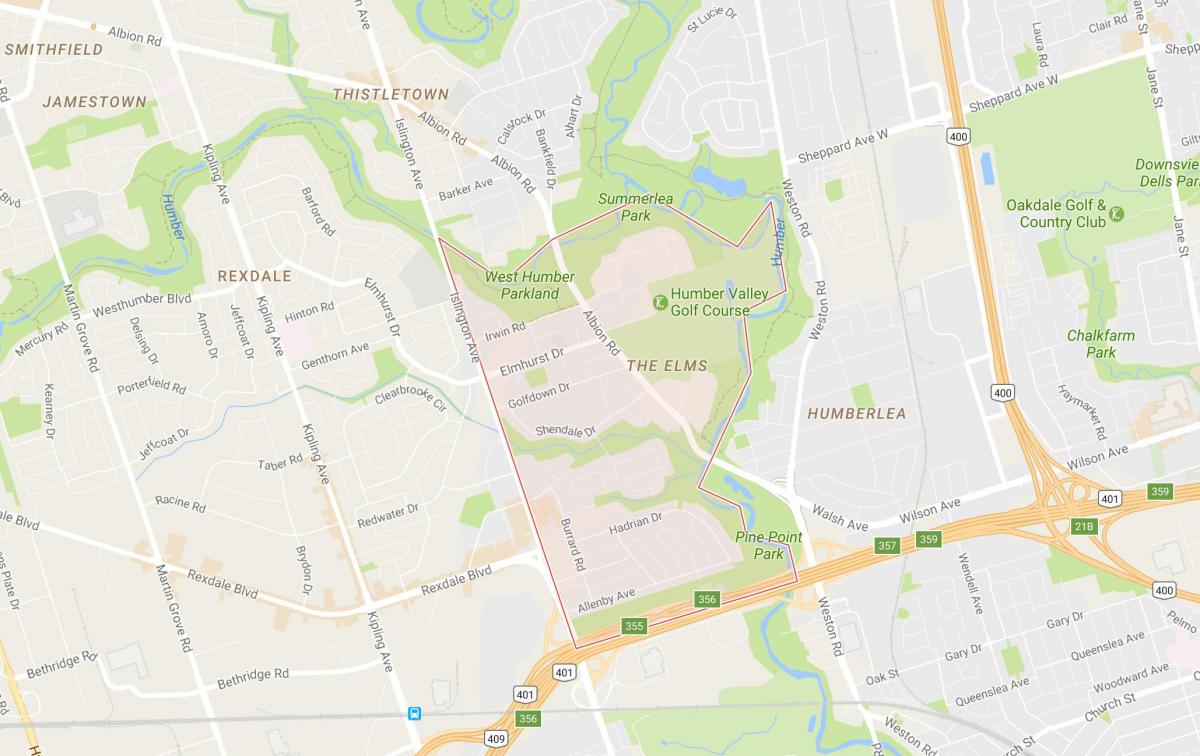 Mapa ng Elms kapitbahayan Toronto