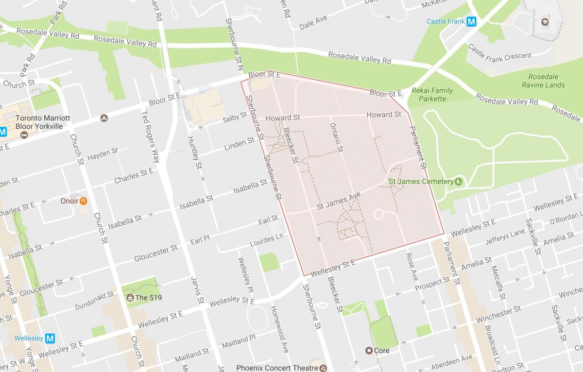 Mapa ng St. James Town kapitbahayan Toronto