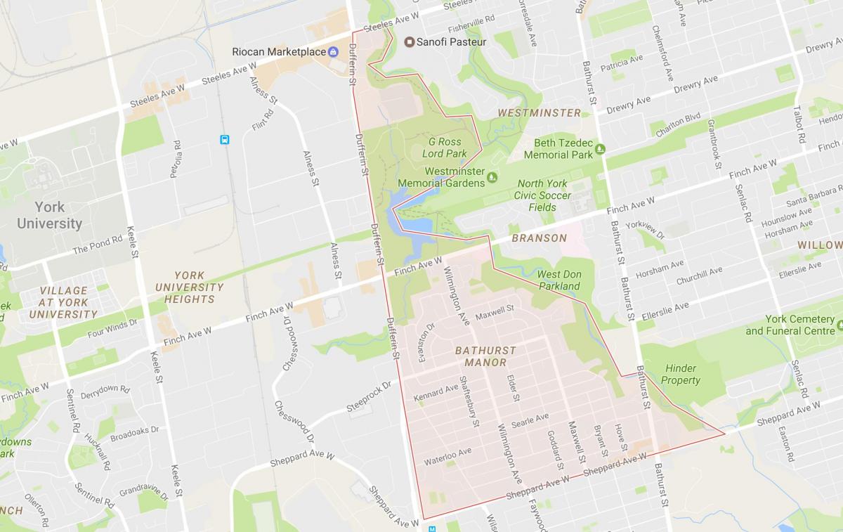 Mapa ng Bathurst Manor kapitbahayan Toronto