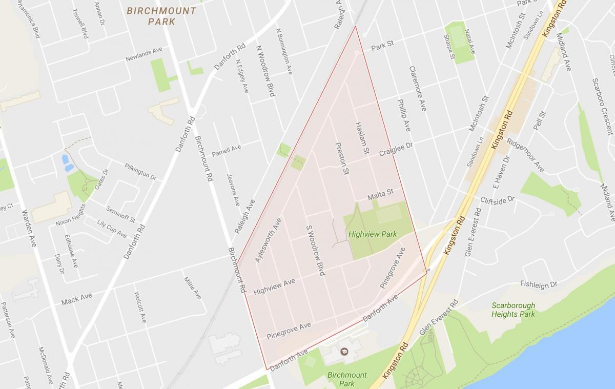 Mapa ng Birch Talampas Taas kapitbahayan Toronto