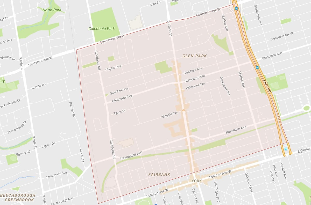 Mapa ng Briar Hill–Belgravia kapitbahayan Toronto