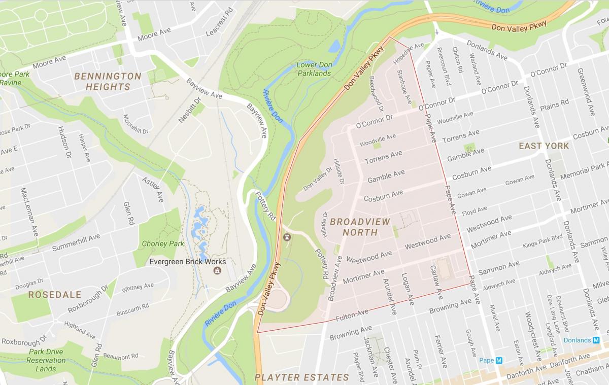 Mapa ng Broadview North kapitbahayan Toronto
