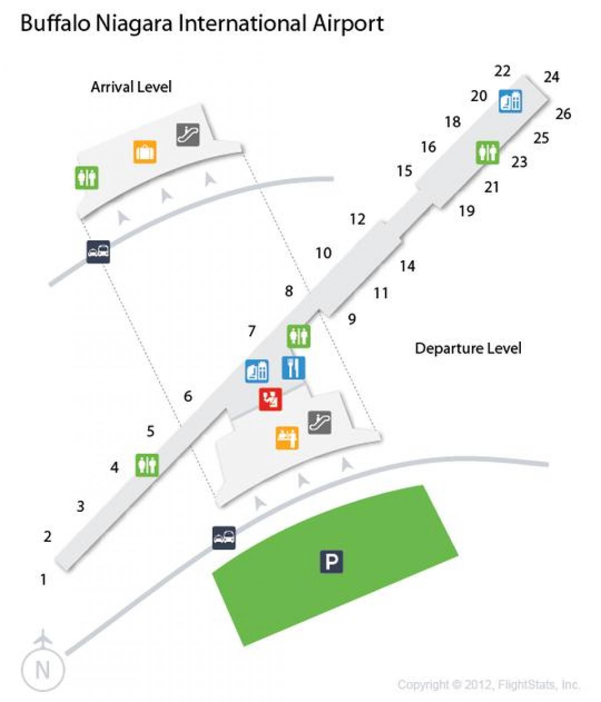 Mapa ng Buffalo Niagara airport pag-alis antas