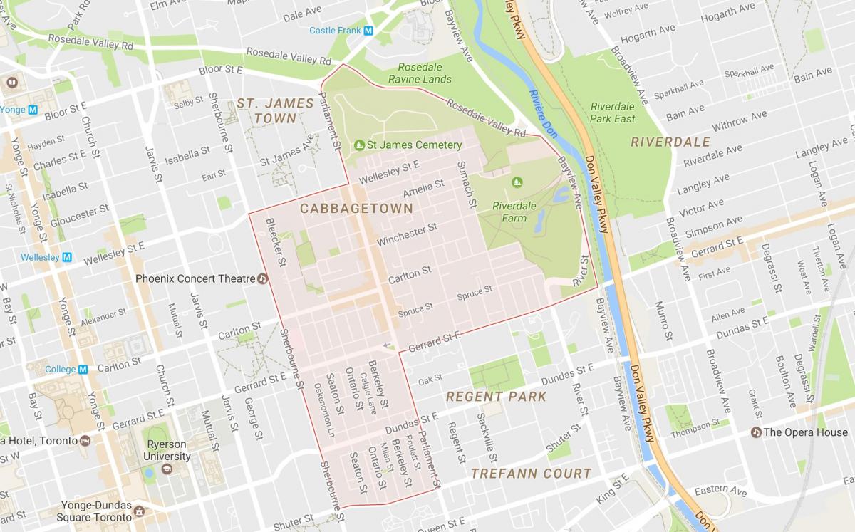 Mapa ng Cabbagetown kapitbahayan Toronto
