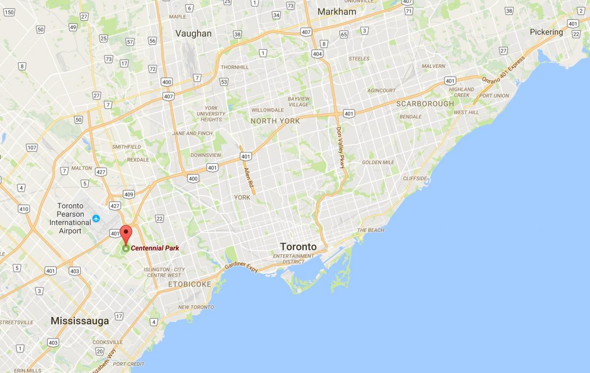 Mapa ng Centennial Park distrito Toronto