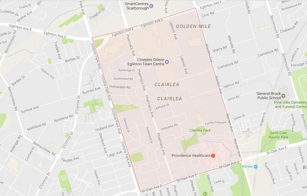 Mapa ng Clairlea kapitbahayan Toronto