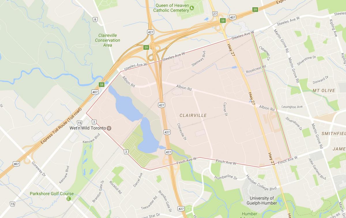 Mapa ng Clairville kapitbahayan Toronto