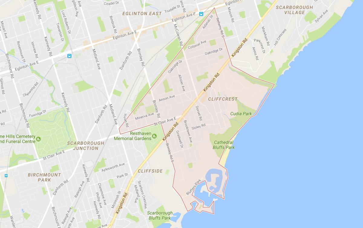 Mapa ng Cliffcrest kapitbahayan Toronto