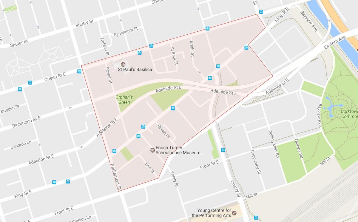 Mapa ng Corktown kapitbahayan Toronto