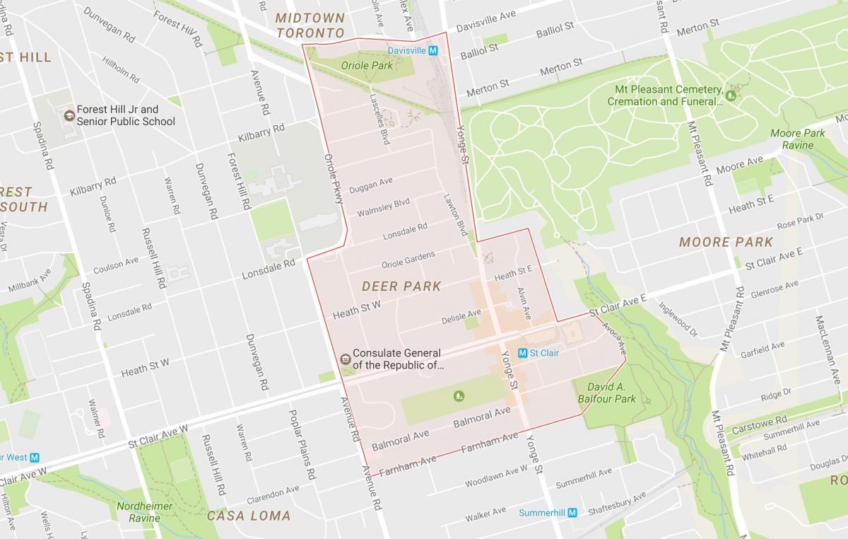 Mapa ng Deer Park kapitbahayan Toronto