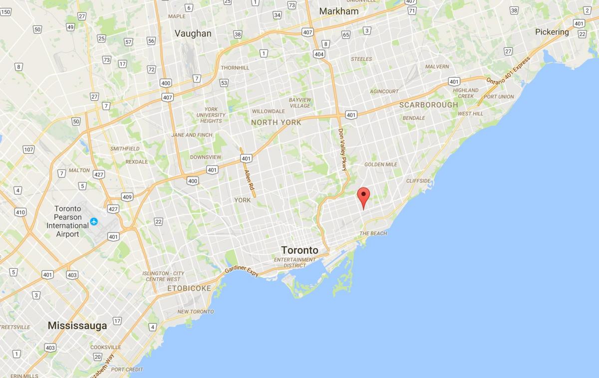 Mapa ng Silangang Danforth distrito Toronto