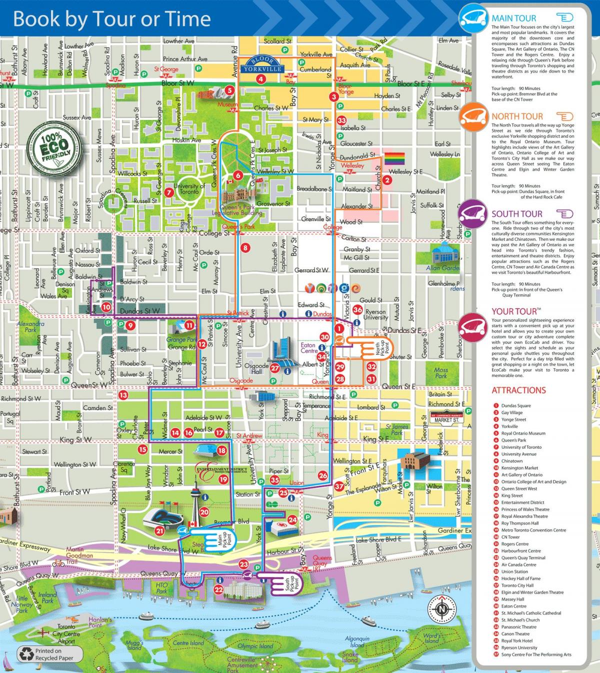 Mapa ng Eco cab tour Toronto