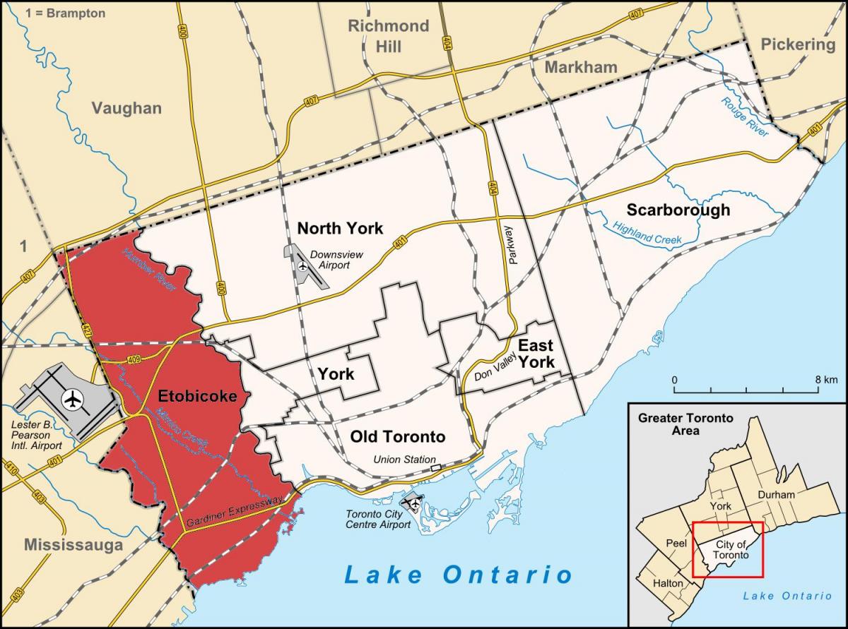 Mapa ng Etobicoke distrito Toronto