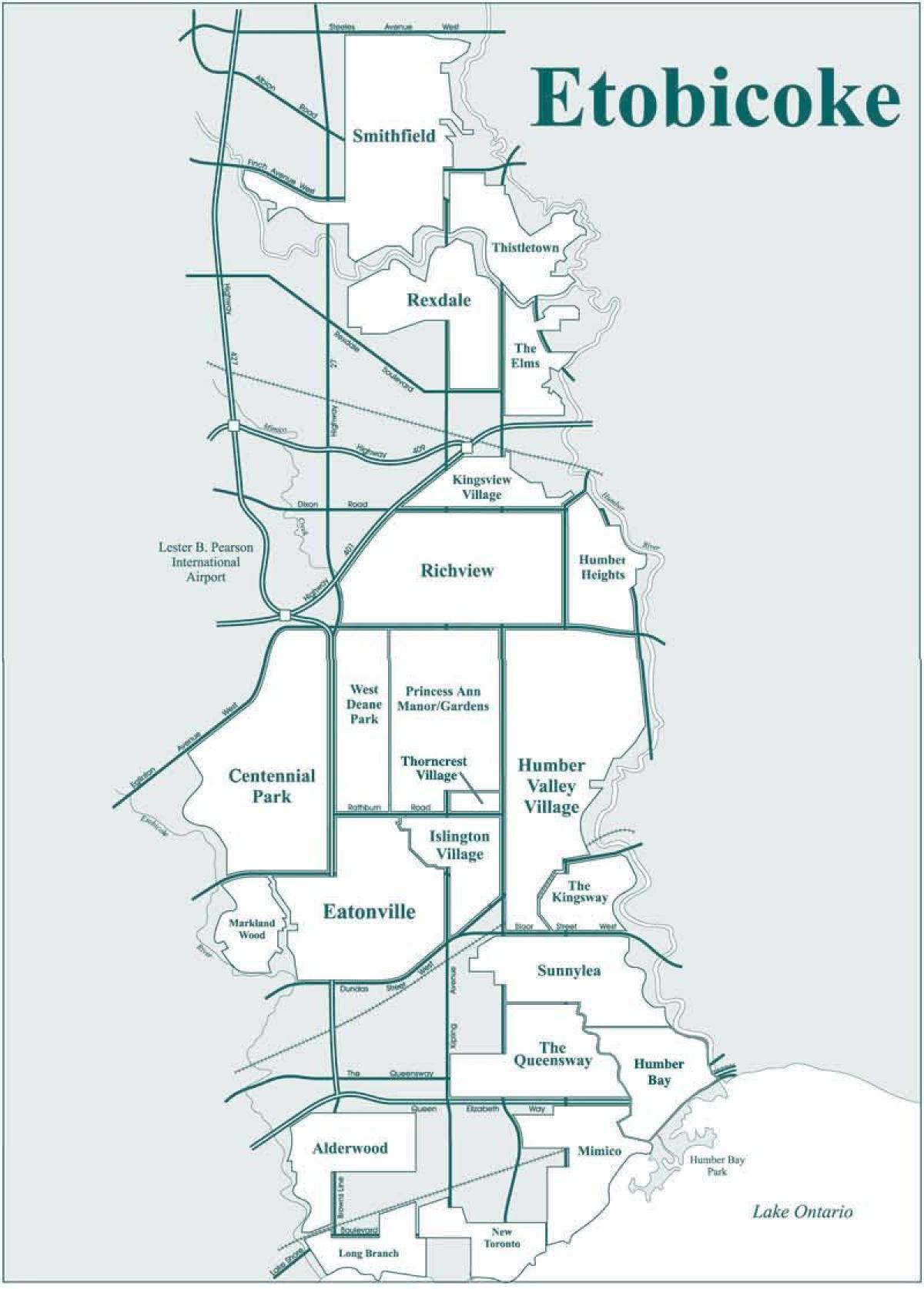 Mapa ng Etobicoke kapitbahayan Toronto