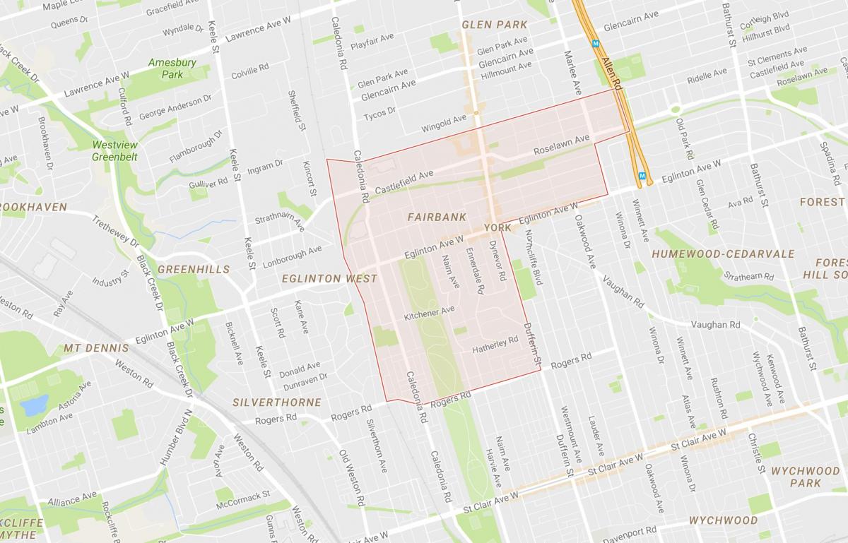 Mapa ng Fairbank kapitbahayan Toronto