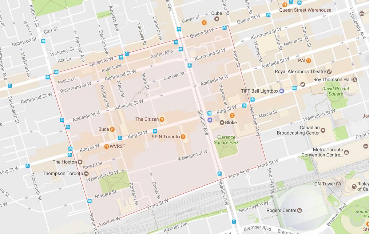 Mapa ng Distrito Fashion kapitbahayan Toronto