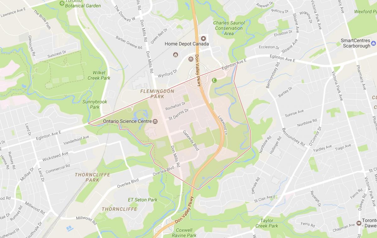 Mapa ng Flemingdon Park kapitbahayan Toronto