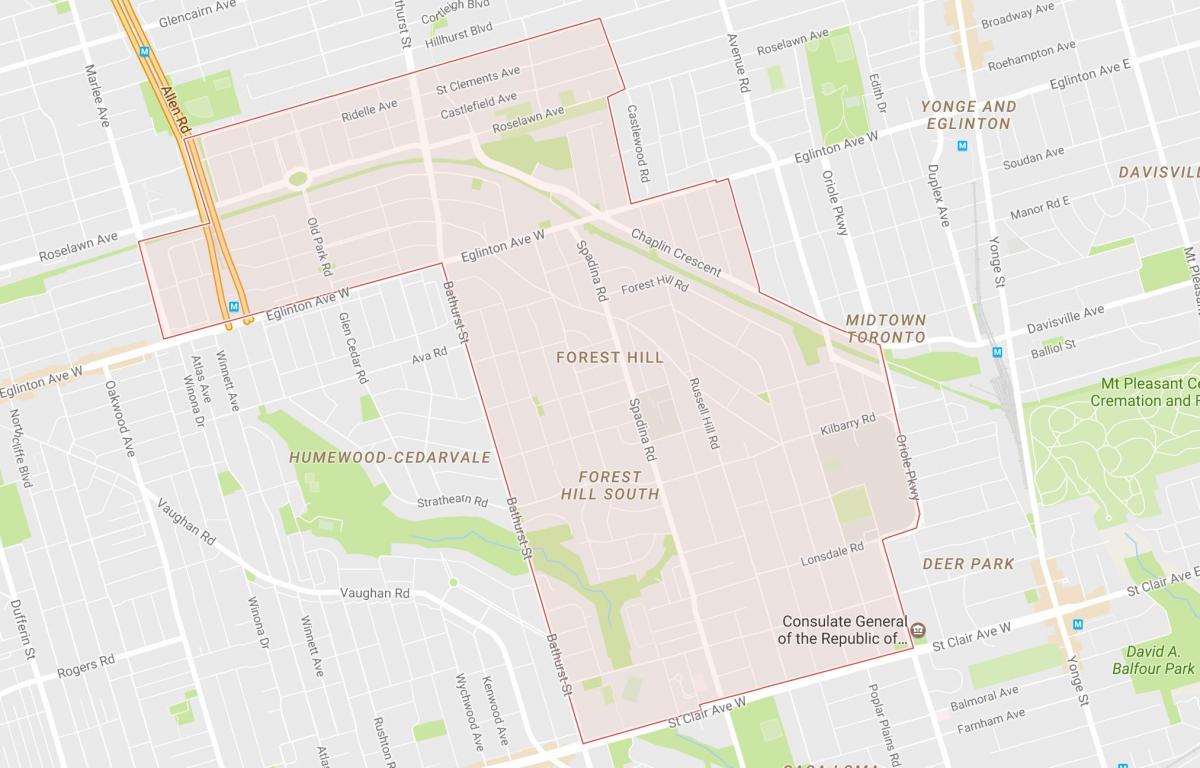 Mapa ng Forest Hill kapitbahayan Toronto