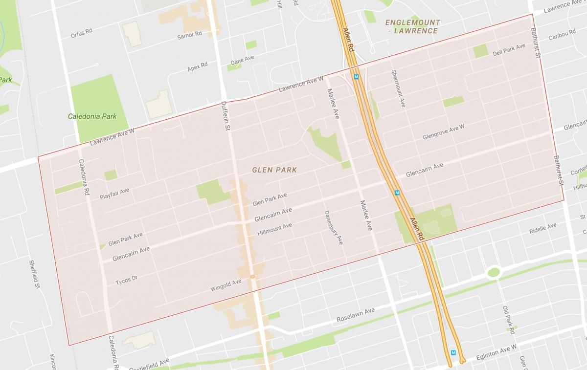 Mapa ng Glen Park kapitbahayan Toronto