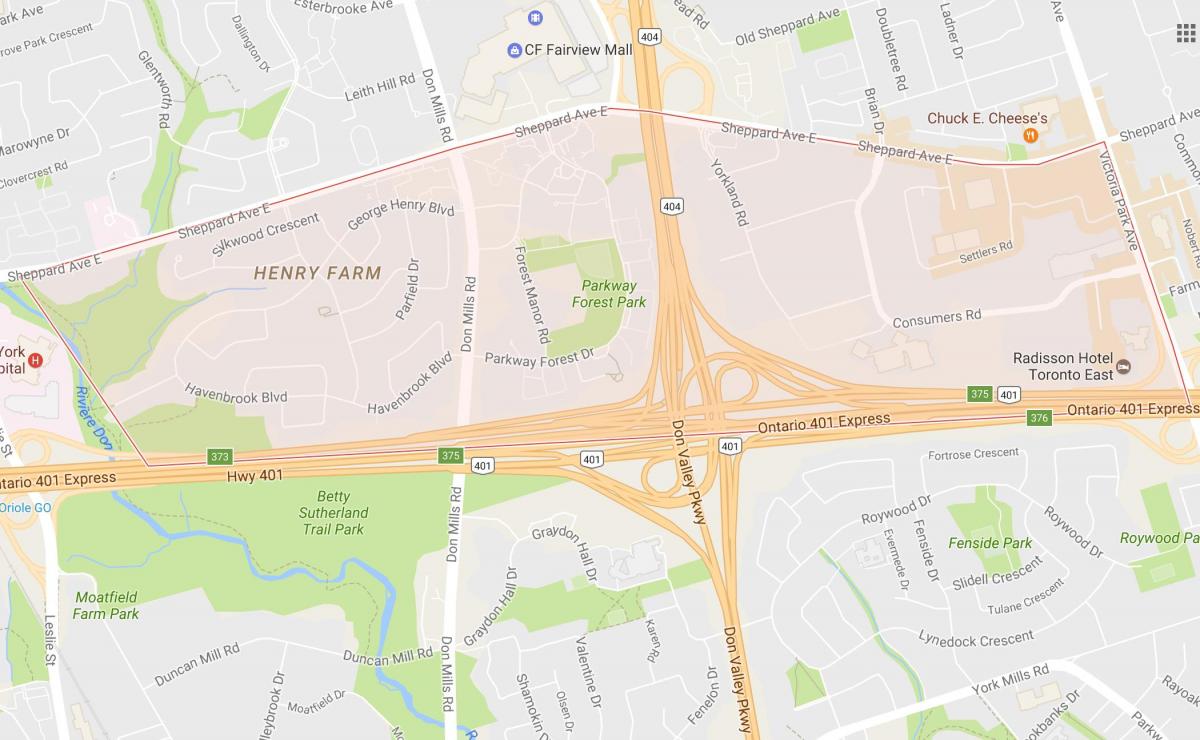 Mapa ng Henry Farm kapitbahayan Toronto