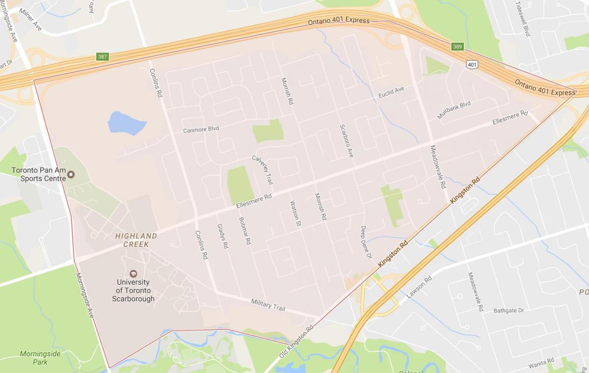 Mapa ng Highland Creek kapitbahayan Toronto