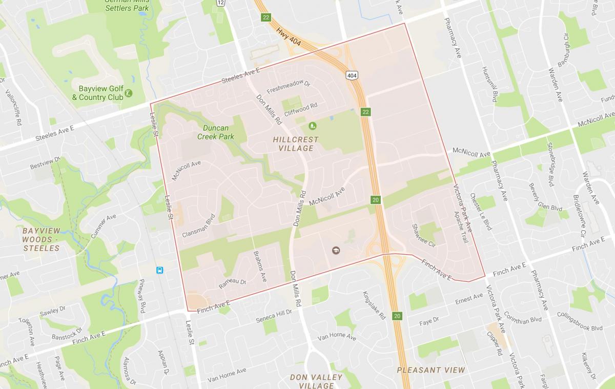 Mapa ng Hillcrest Village kapitbahayan Toronto