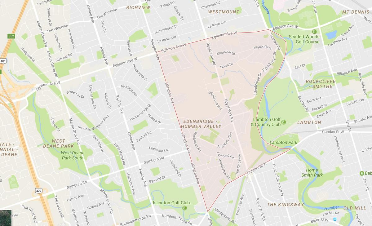 Mapa ng Humber Valley Village kapitbahayan Toronto