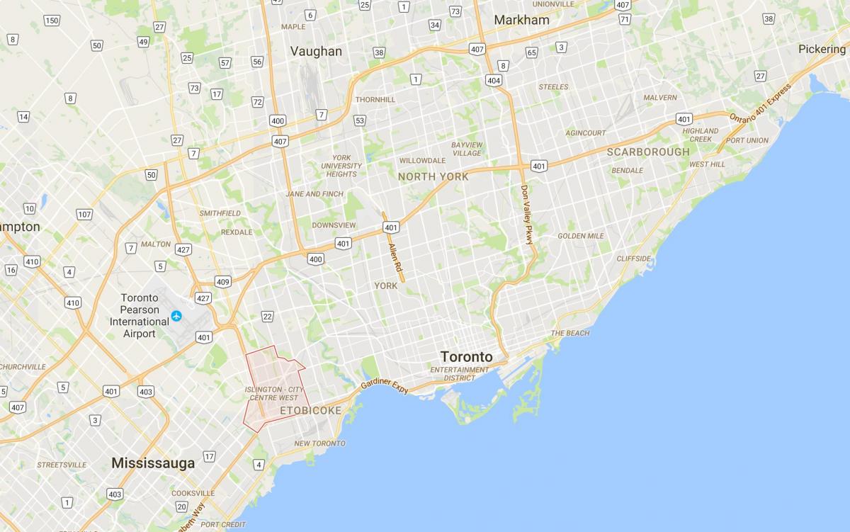 Mapa ng Islington-Sentro ng Lungsod ng West district ng Toronto