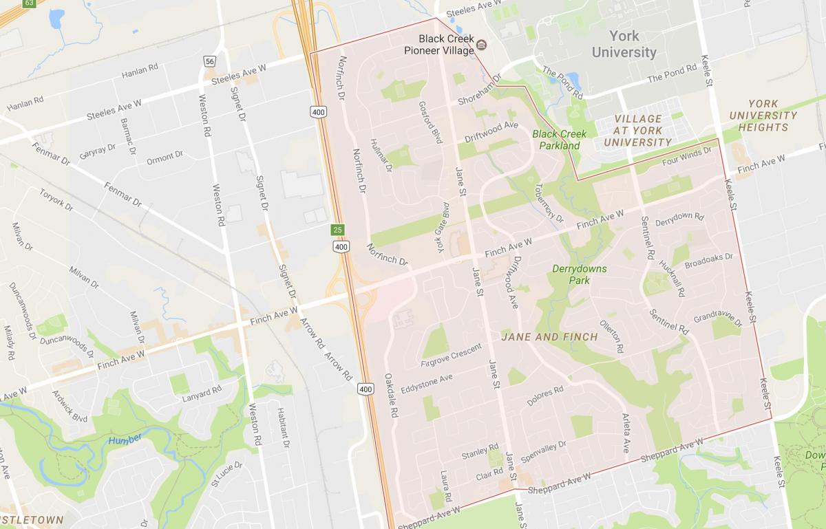 Mapa ng Jane and Finch kapitbahayan Toronto