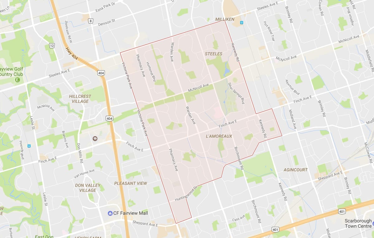 Mapa ng L'Amoreaux kapitbahayan Toronto