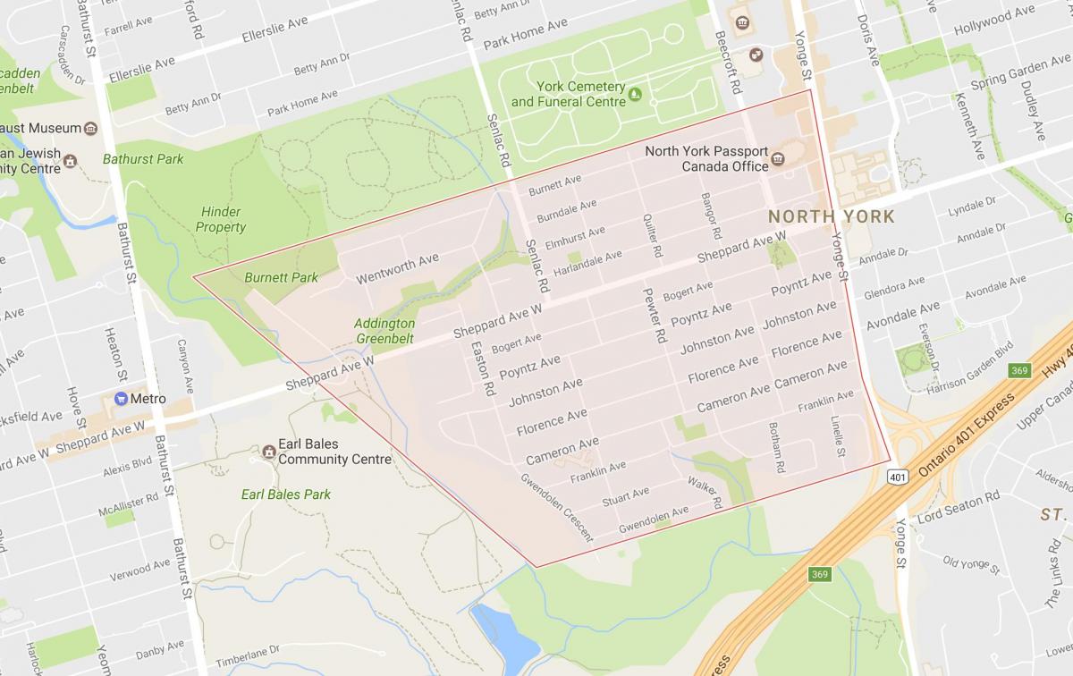 Mapa ng Lansing kapitbahayan Toronto