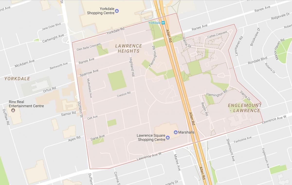 Mapa ng Lawrence Taas kapitbahayan Toronto