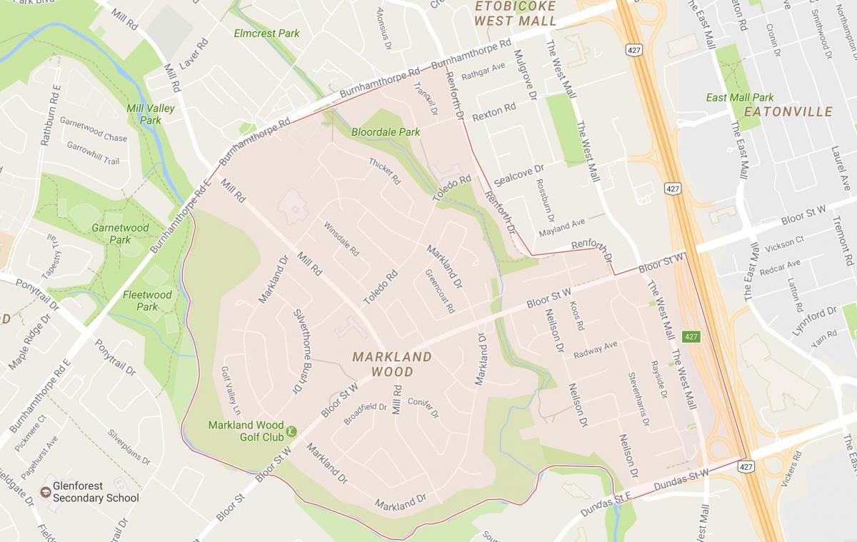 Mapa ng Markland Kahoy kapitbahayan Toronto