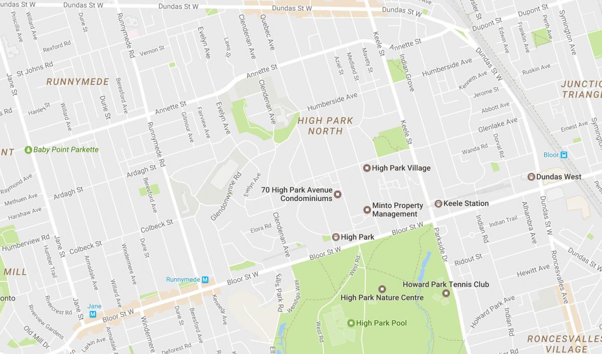 Mapa ng Mataas na mga Parke ng kapitbahayan Toronto