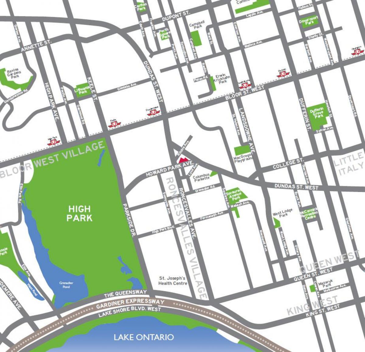 Mapa ng Mataas park Toronto pangkalahatang-ideya
