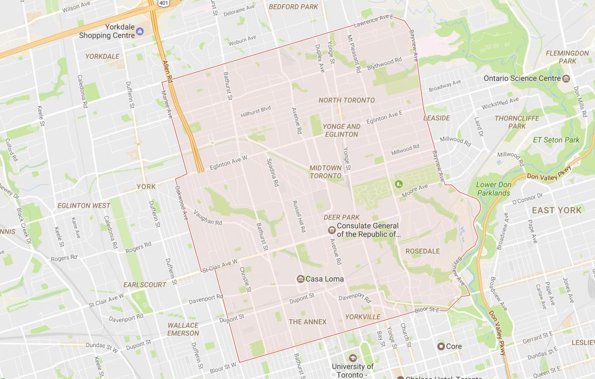 Mapa ng Midtown kapitbahayan Toronto