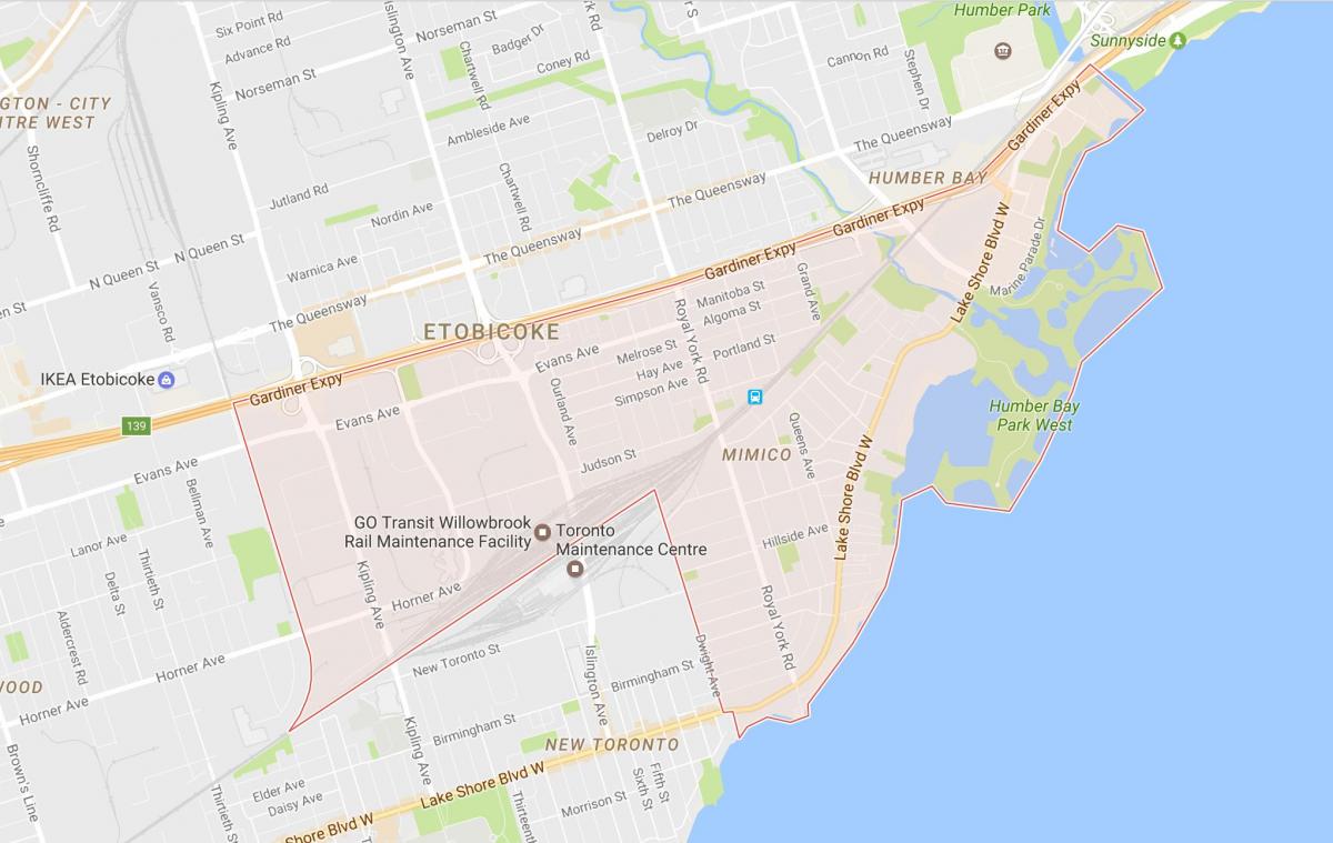 Mapa ng Mimico kapitbahayan Toronto