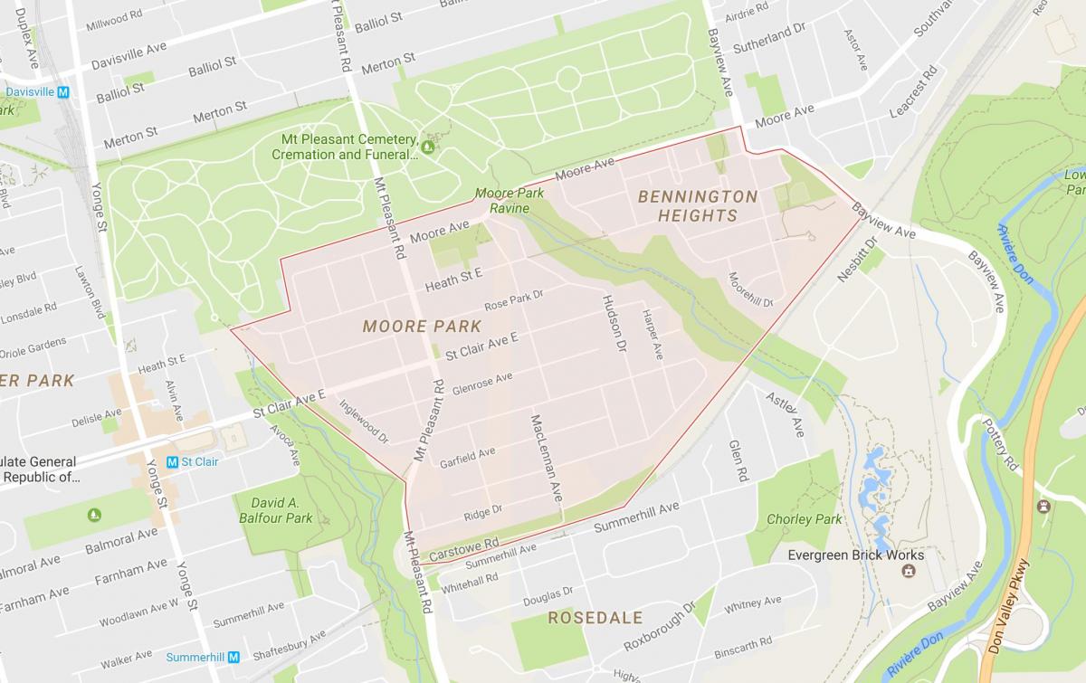 Mapa ng Moore Park kapitbahayan Toronto
