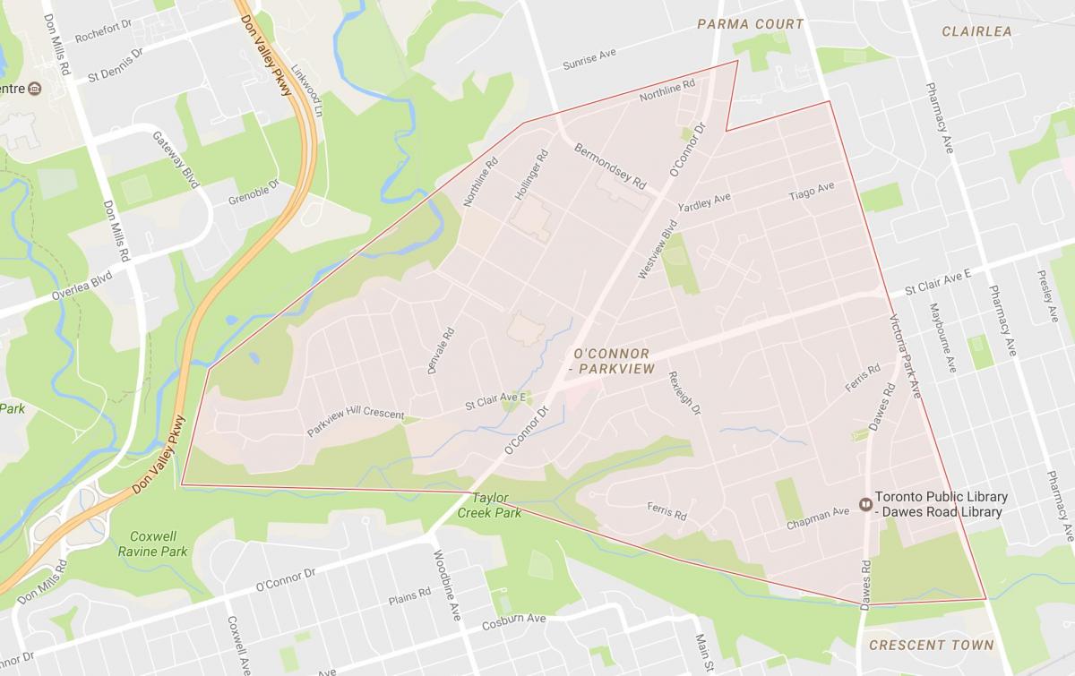 Mapa ng O ' connor–Parkview kapitbahayan Toronto