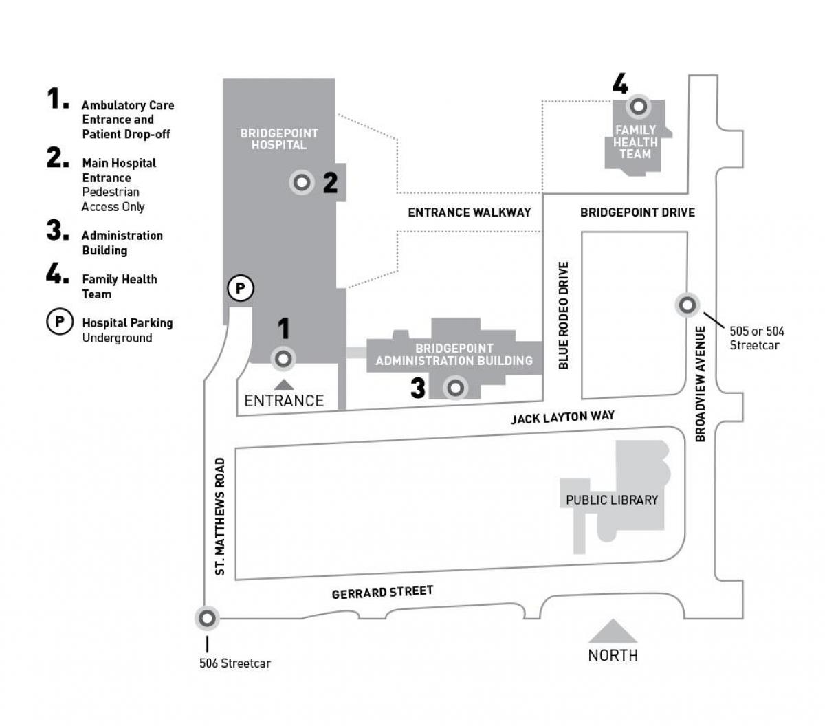 Mapa ng Ospital Sinai Sistema ng Kalusugan-Bridgepoint Toronto