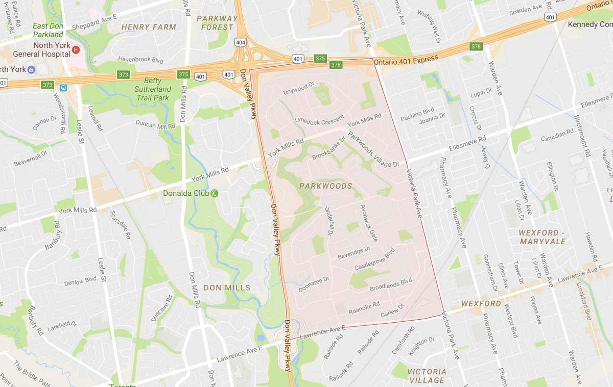 Mapa ng Parkwoods kapitbahayan Toronto
