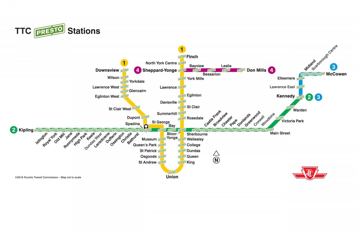 Mapa ng presto istasyon ng TTC