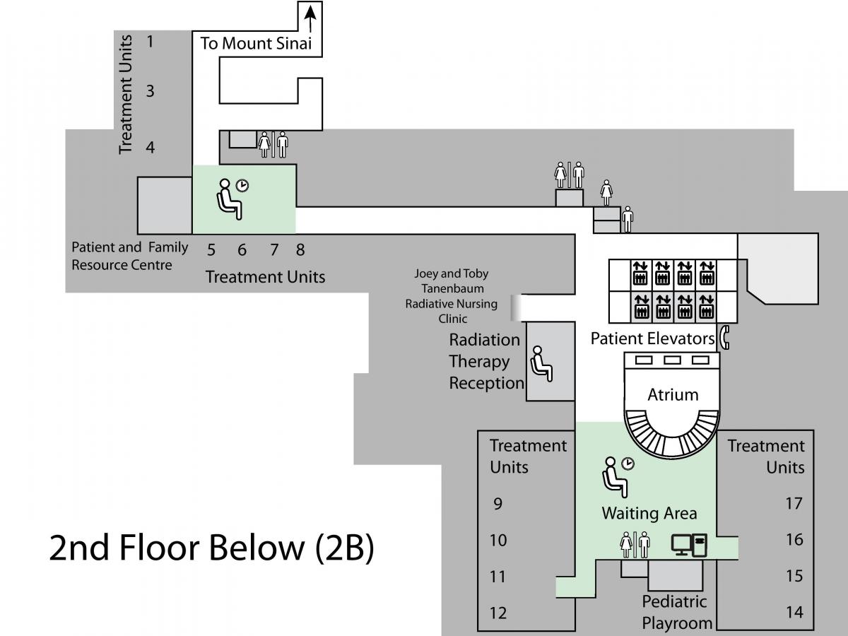 Mapa ng Princess Margaret Kanser Centre sa Toronto ika-2 palapag sa Ibaba (B2)