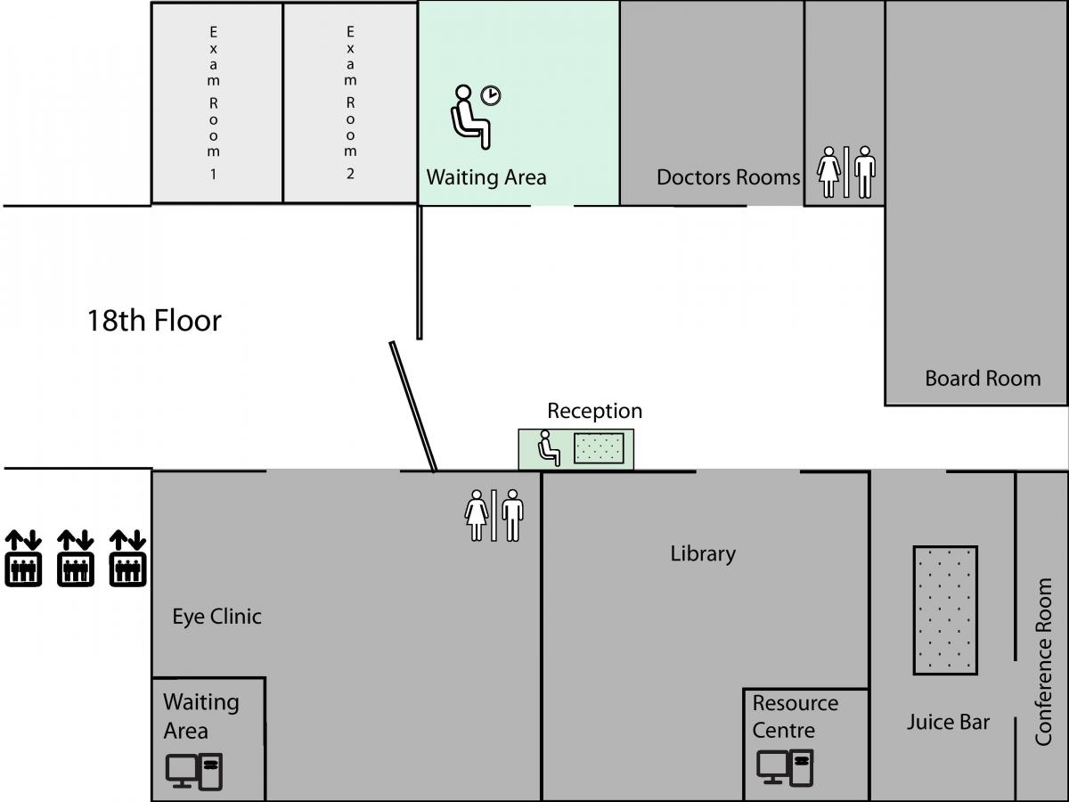 Mapa ng Princess Margaret Kanser Centre sa Toronto ika-8 palapag